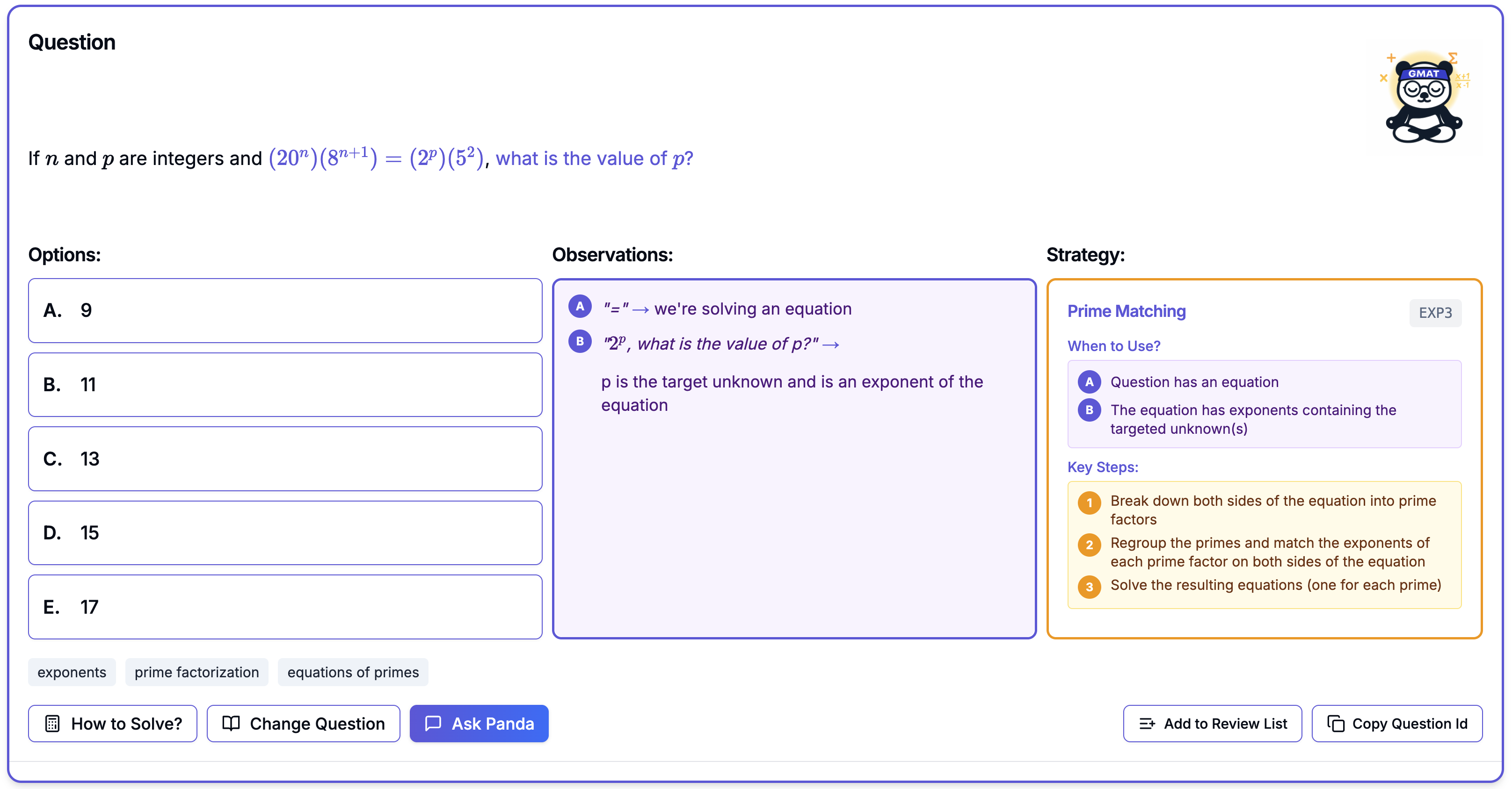 Strategy card expanded showing method and reasoning