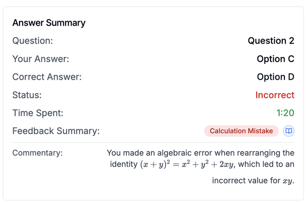 GMAT Panda drill feedback showing a calculation mistake category